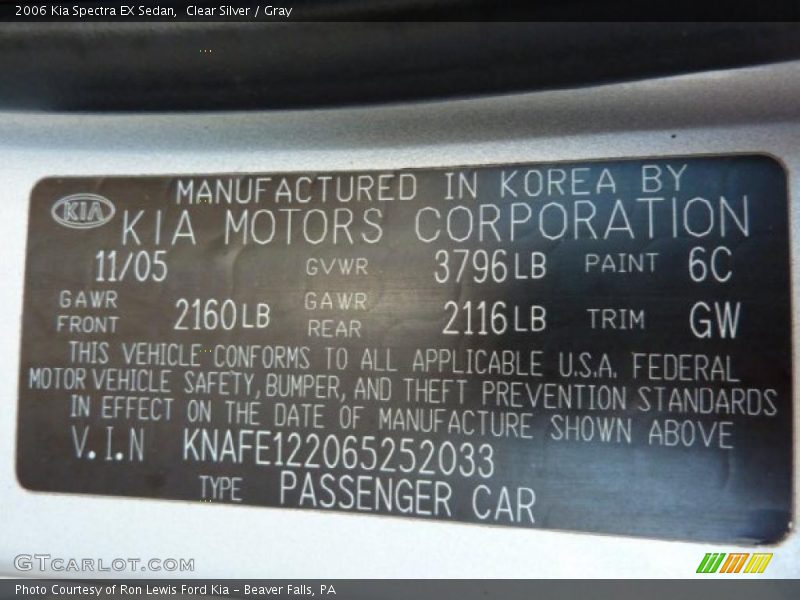 Clear Silver / Gray 2006 Kia Spectra EX Sedan