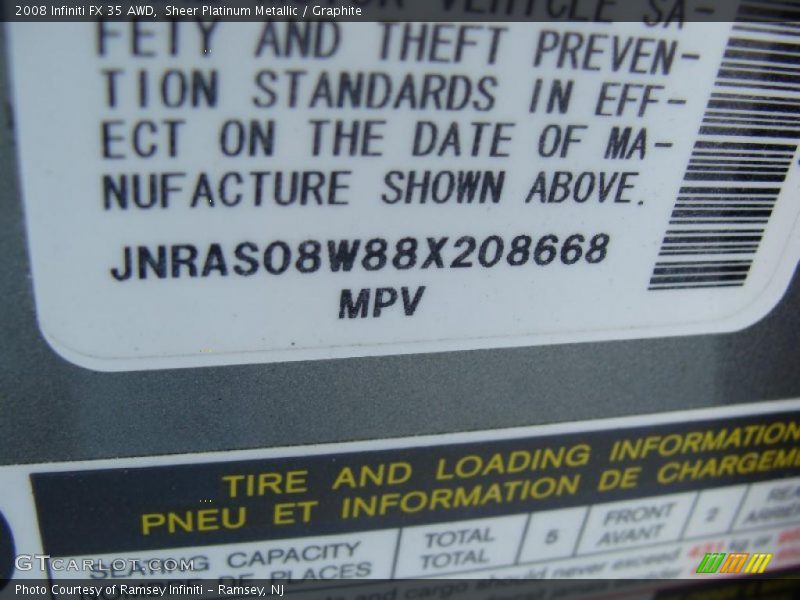 Sheer Platinum Metallic / Graphite 2008 Infiniti FX 35 AWD