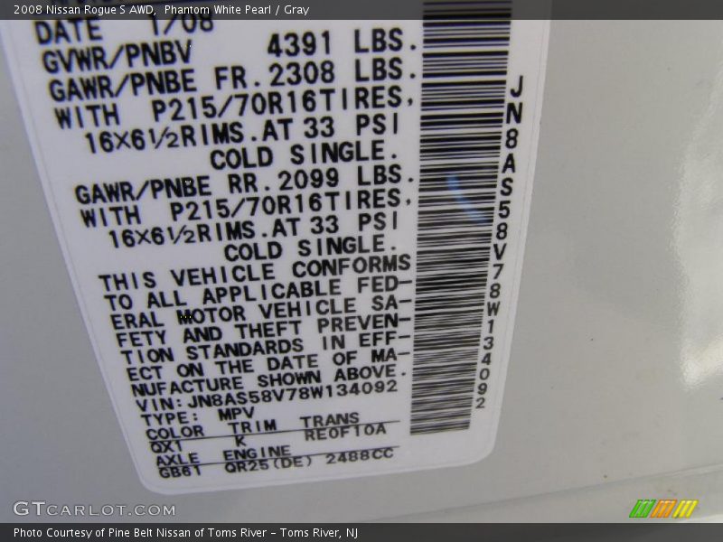 Phantom White Pearl / Gray 2008 Nissan Rogue S AWD