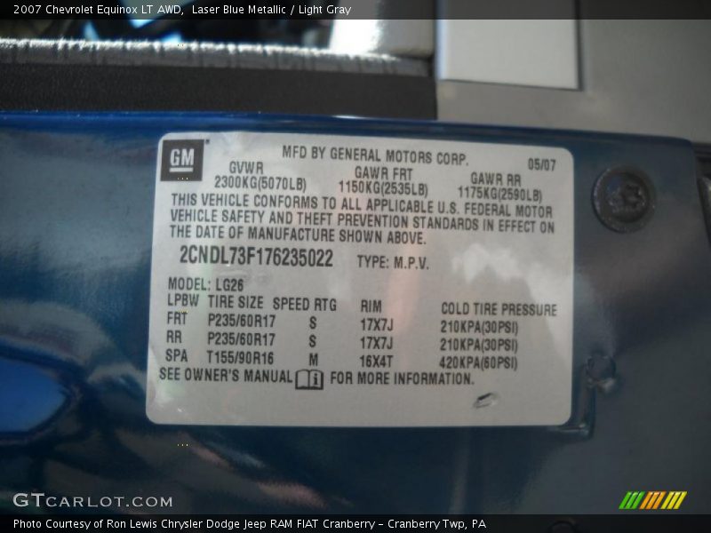 Laser Blue Metallic / Light Gray 2007 Chevrolet Equinox LT AWD