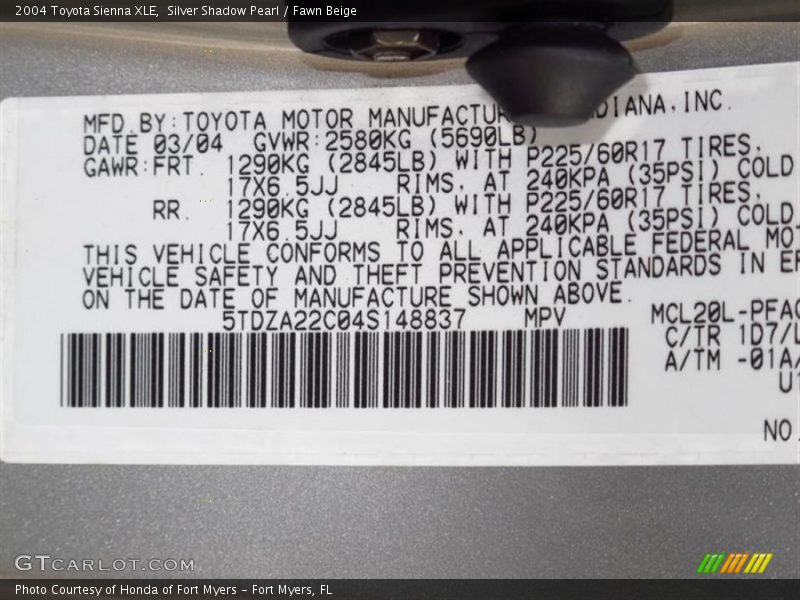 Silver Shadow Pearl / Fawn Beige 2004 Toyota Sienna XLE