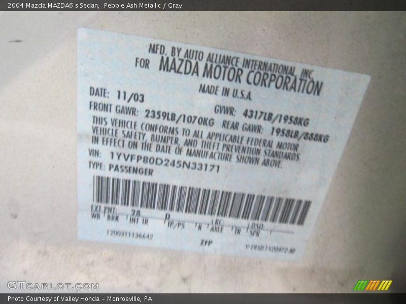 Pebble Ash Metallic / Gray 2004 Mazda MAZDA6 s Sedan