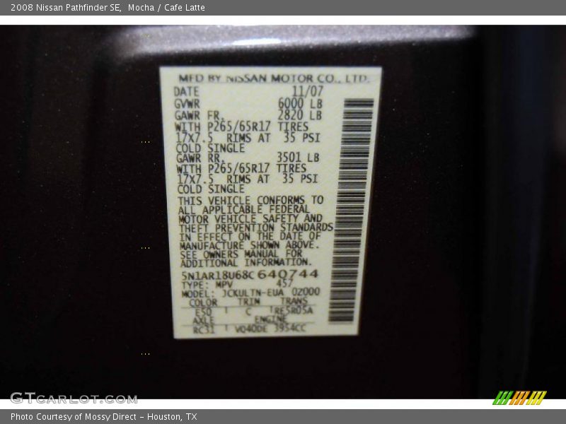 Mocha / Cafe Latte 2008 Nissan Pathfinder SE