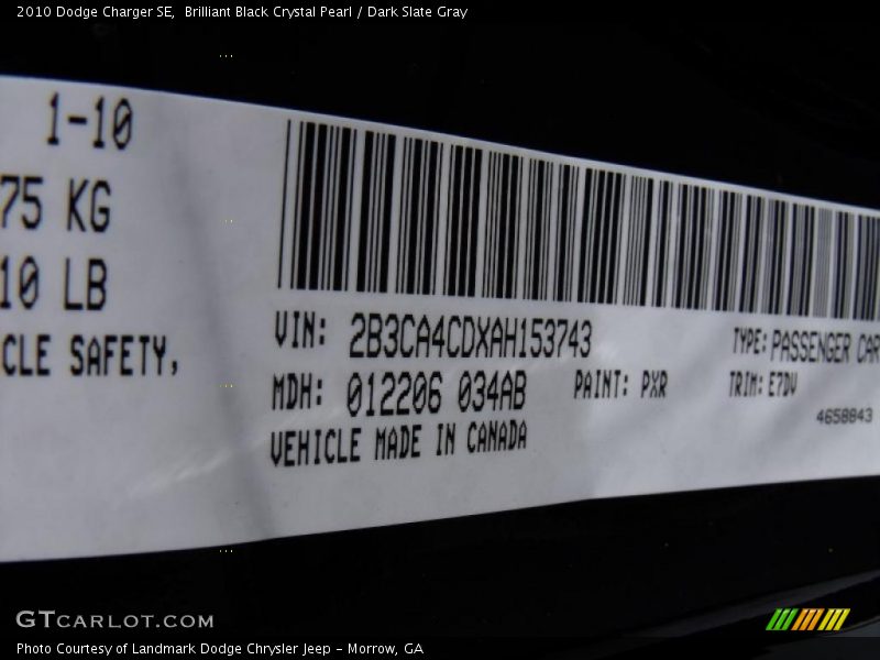 Brilliant Black Crystal Pearl / Dark Slate Gray 2010 Dodge Charger SE