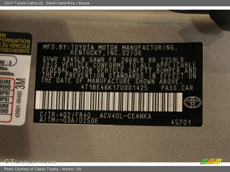 Desert Sand Mica / Bisque 2007 Toyota Camry LE