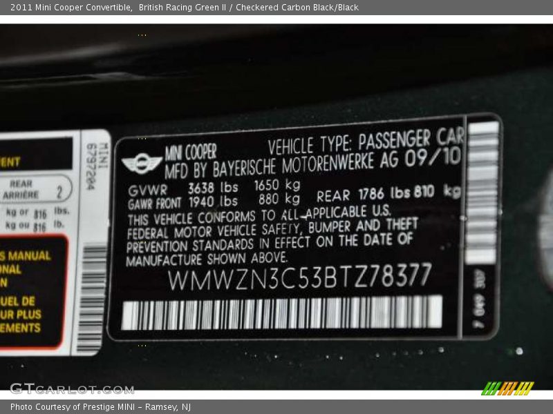 British Racing Green II / Checkered Carbon Black/Black 2011 Mini Cooper Convertible