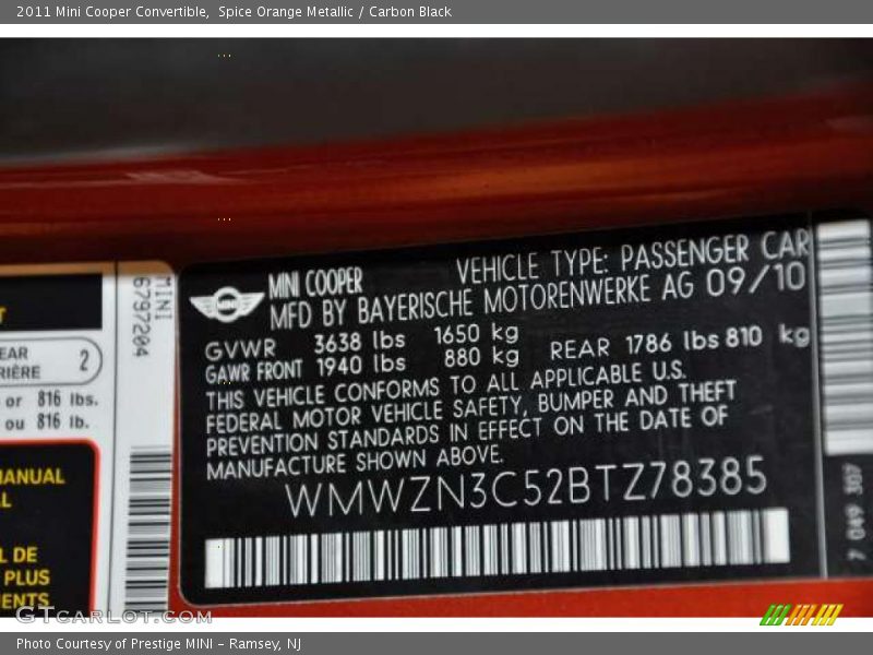 Spice Orange Metallic / Carbon Black 2011 Mini Cooper Convertible