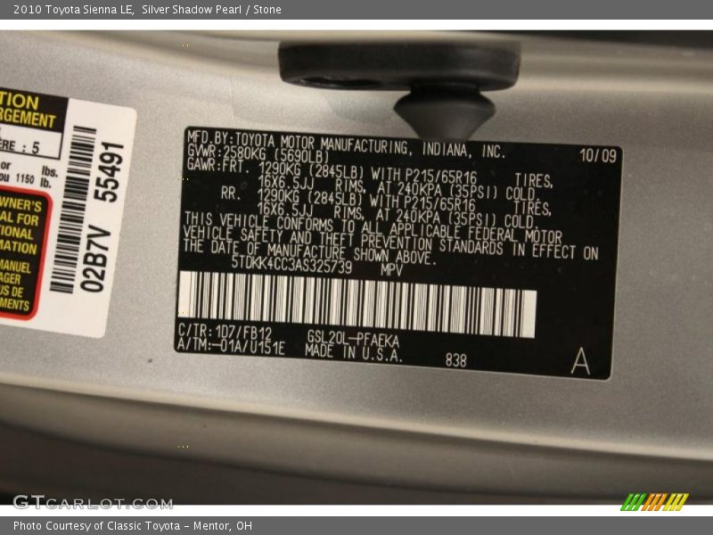 Silver Shadow Pearl / Stone 2010 Toyota Sienna LE