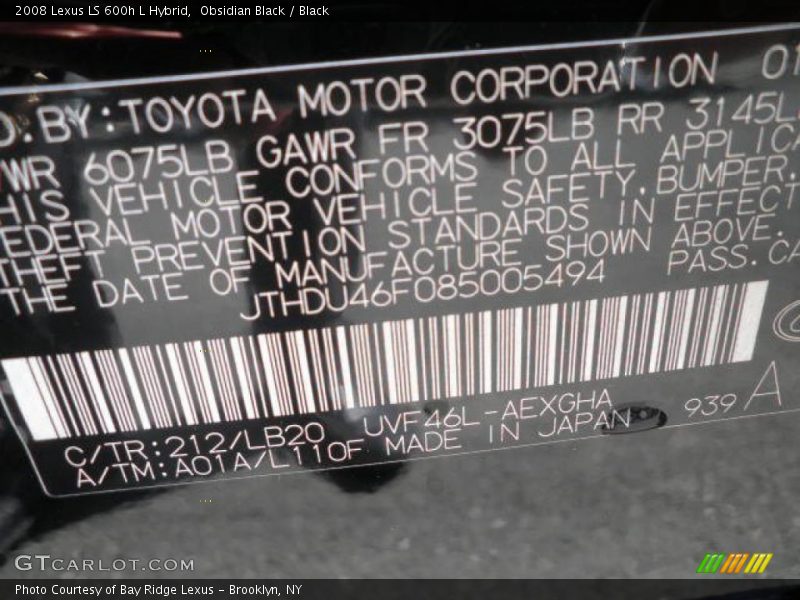 Obsidian Black / Black 2008 Lexus LS 600h L Hybrid