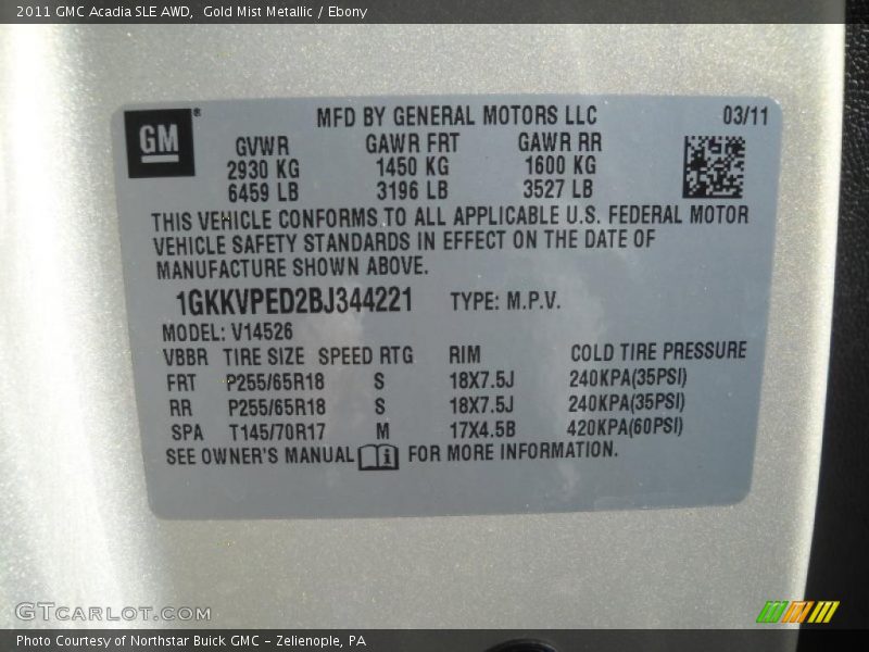 Gold Mist Metallic / Ebony 2011 GMC Acadia SLE AWD