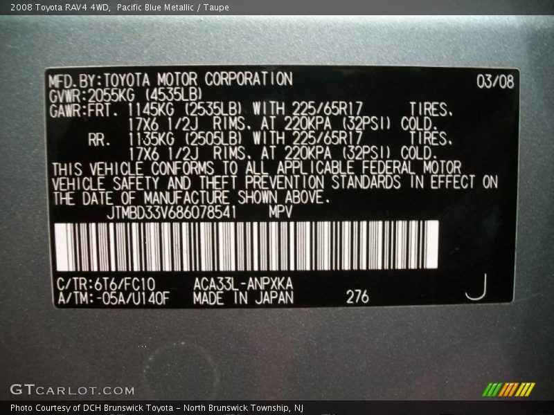 Pacific Blue Metallic / Taupe 2008 Toyota RAV4 4WD
