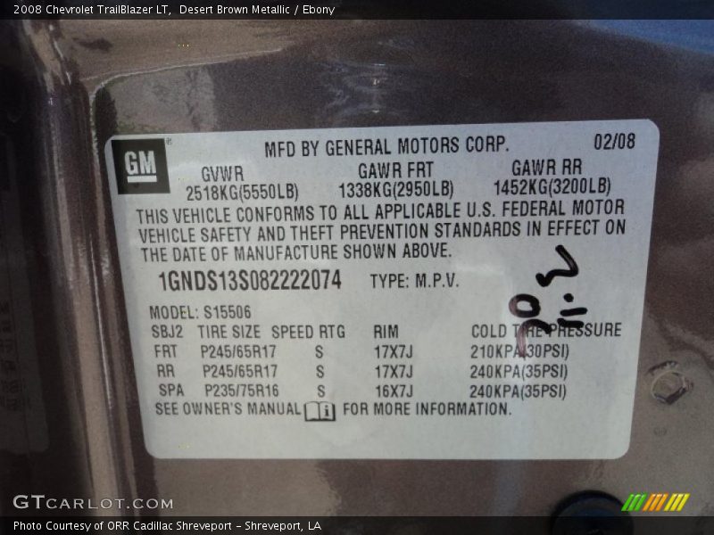Desert Brown Metallic / Ebony 2008 Chevrolet TrailBlazer LT