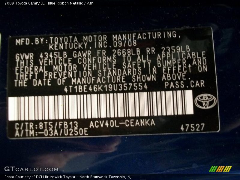Blue Ribbon Metallic / Ash 2009 Toyota Camry LE