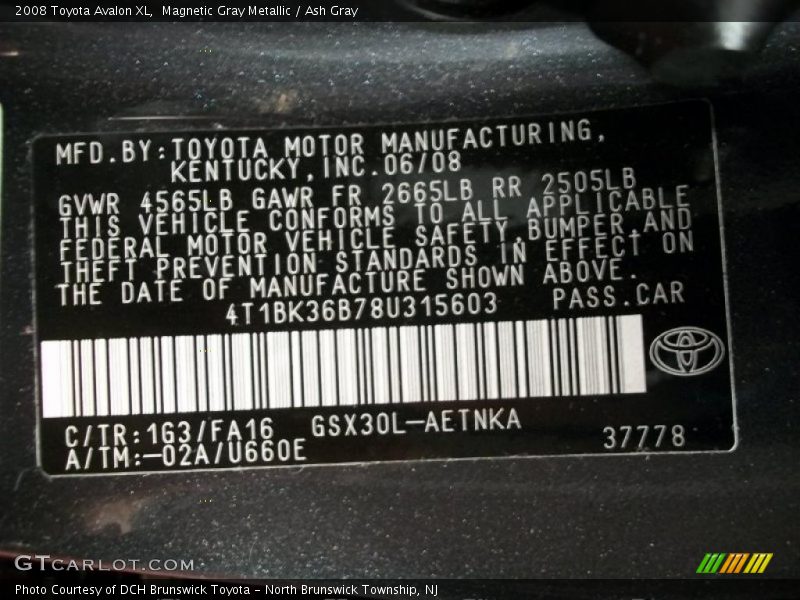 Magnetic Gray Metallic / Ash Gray 2008 Toyota Avalon XL