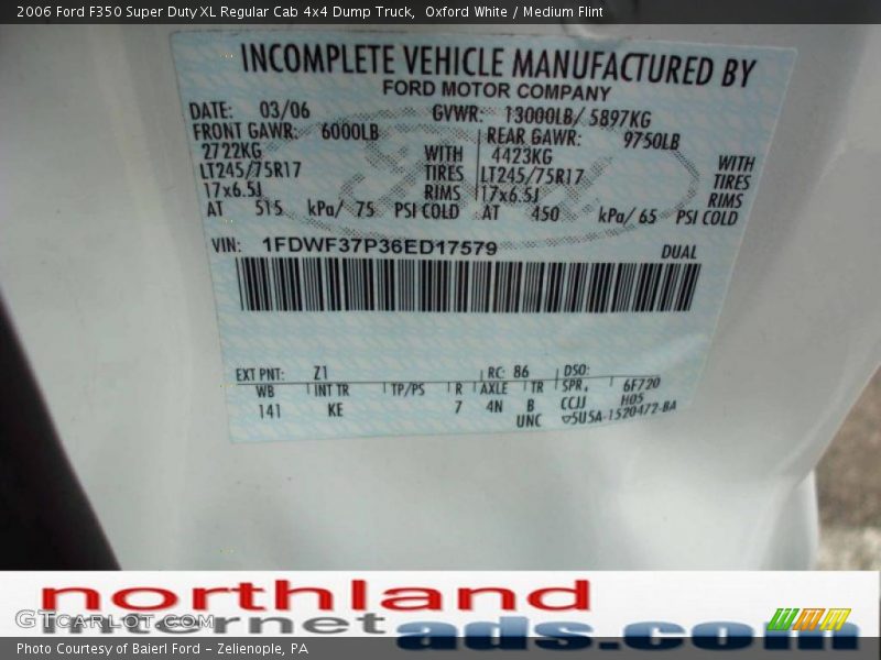 Oxford White / Medium Flint 2006 Ford F350 Super Duty XL Regular Cab 4x4 Dump Truck