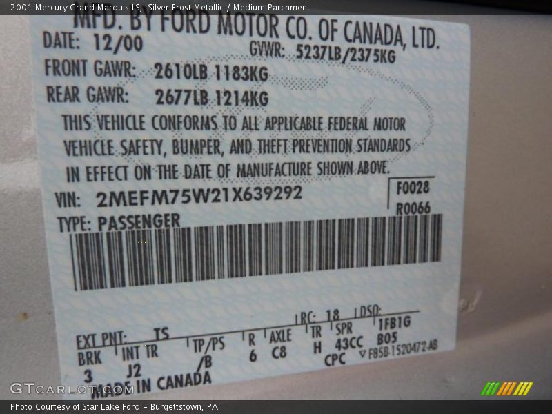 Silver Frost Metallic / Medium Parchment 2001 Mercury Grand Marquis LS