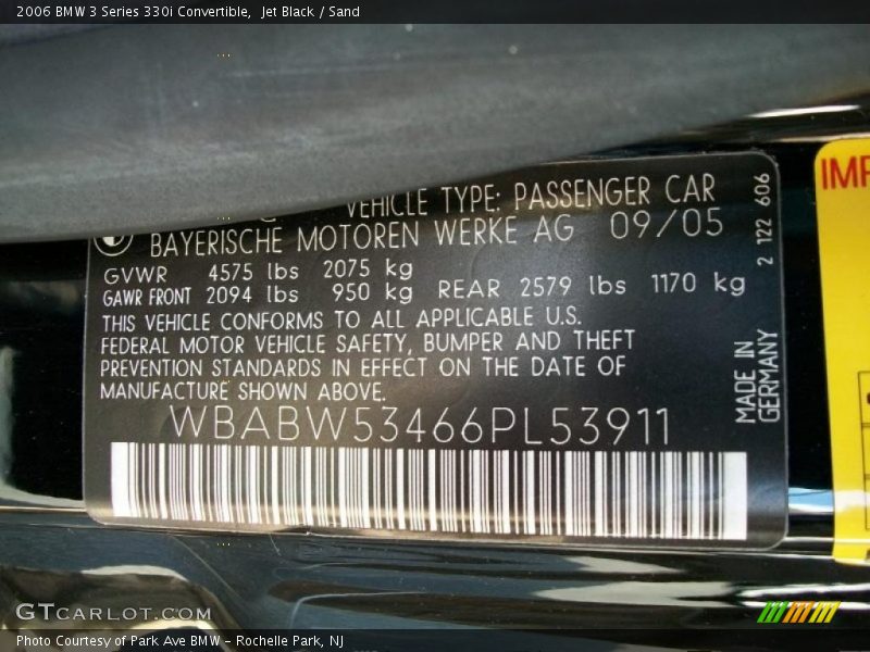 Jet Black / Sand 2006 BMW 3 Series 330i Convertible