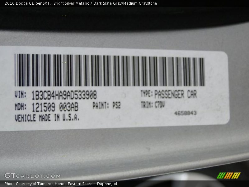 Bright Silver Metallic / Dark Slate Gray/Medium Graystone 2010 Dodge Caliber SXT