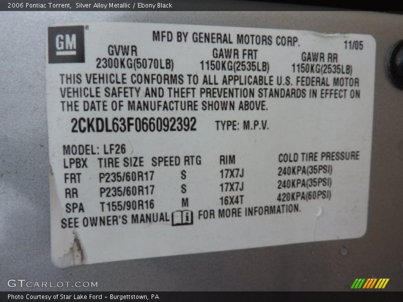 Silver Alloy Metallic / Ebony Black 2006 Pontiac Torrent