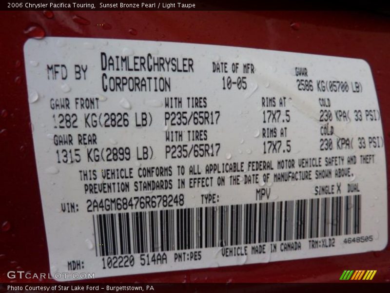 Sunset Bronze Pearl / Light Taupe 2006 Chrysler Pacifica Touring