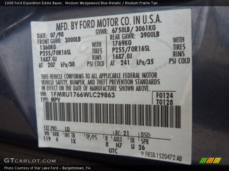 Medium Wedgewood Blue Metallic / Medium Prairie Tan 1998 Ford Expedition Eddie Bauer