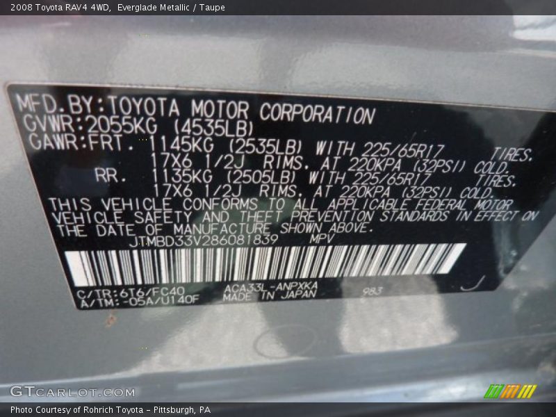Everglade Metallic / Taupe 2008 Toyota RAV4 4WD