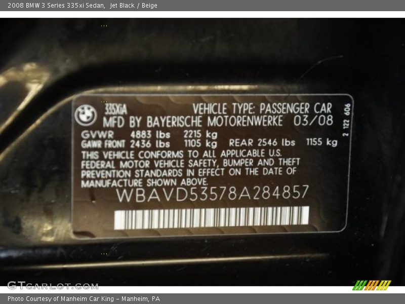 Jet Black / Beige 2008 BMW 3 Series 335xi Sedan