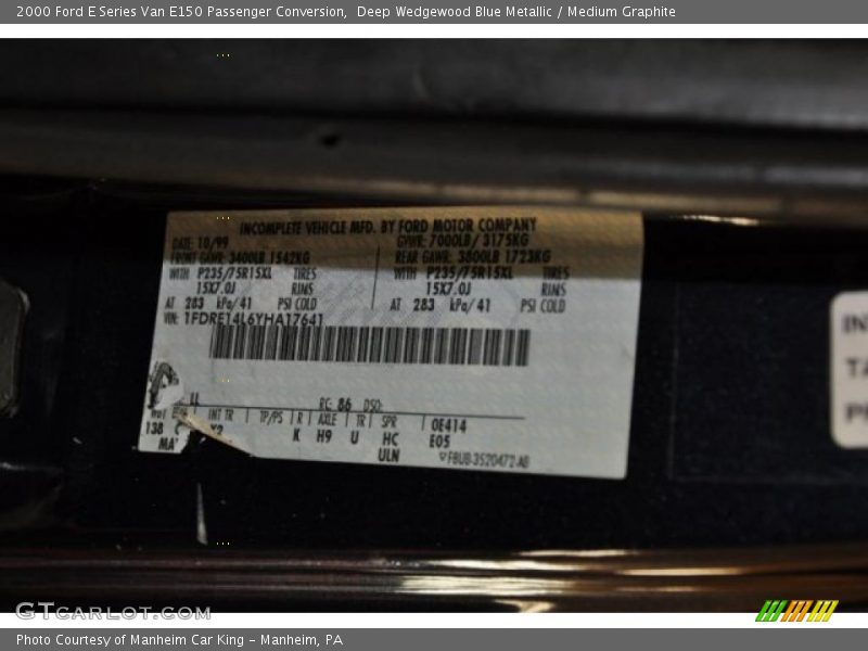 Deep Wedgewood Blue Metallic / Medium Graphite 2000 Ford E Series Van E150 Passenger Conversion