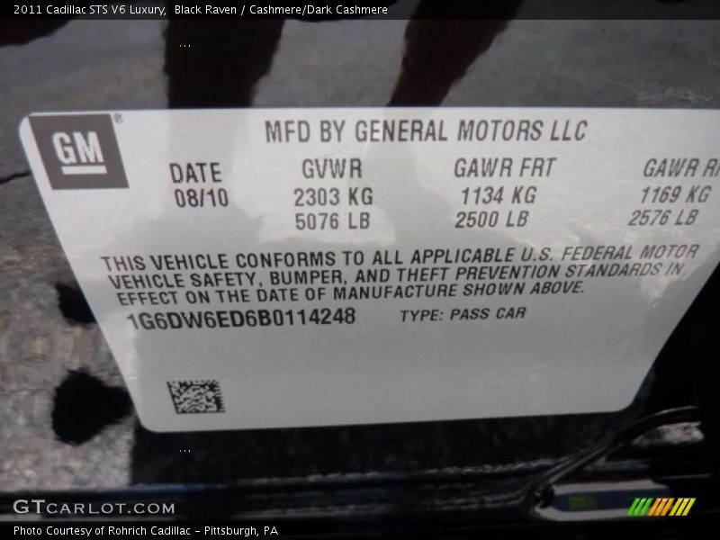 Black Raven / Cashmere/Dark Cashmere 2011 Cadillac STS V6 Luxury