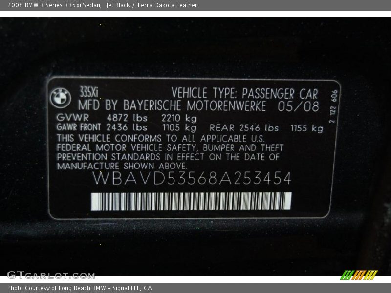 Jet Black / Terra Dakota Leather 2008 BMW 3 Series 335xi Sedan