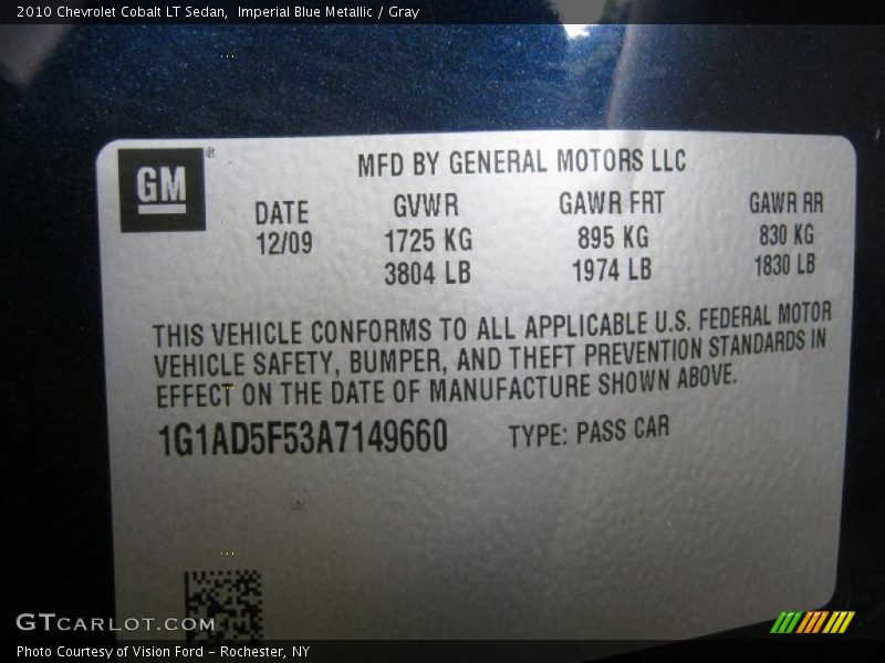 Imperial Blue Metallic / Gray 2010 Chevrolet Cobalt LT Sedan