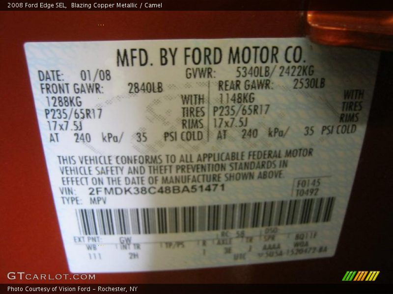 Blazing Copper Metallic / Camel 2008 Ford Edge SEL