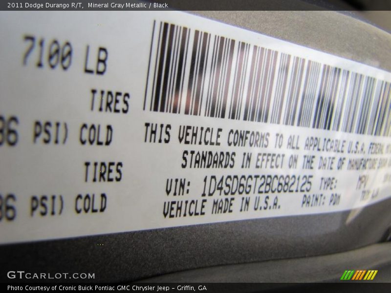 2011 Durango R/T Mineral Gray Metallic Color Code PDM