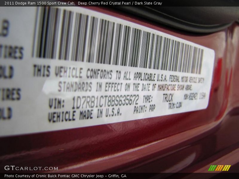 Deep Cherry Red Crystal Pearl / Dark Slate Gray 2011 Dodge Ram 1500 Sport Crew Cab