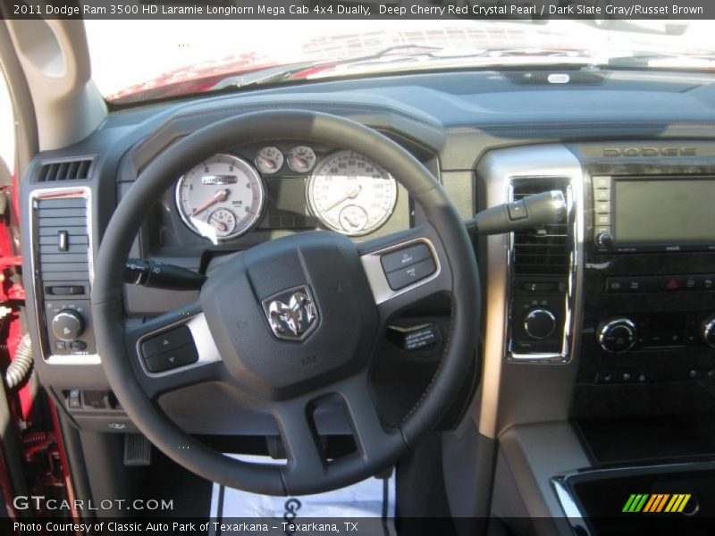 Deep Cherry Red Crystal Pearl / Dark Slate Gray/Russet Brown 2011 Dodge Ram 3500 HD Laramie Longhorn Mega Cab 4x4 Dually