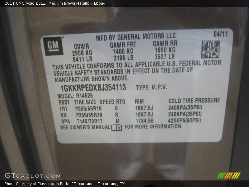 Medium Brown Metallic / Ebony 2011 GMC Acadia SLE