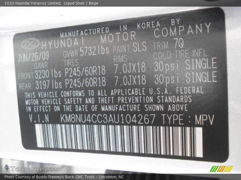 Liquid Silver / Beige 2010 Hyundai Veracruz Limited