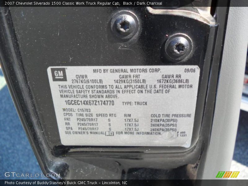 Black / Dark Charcoal 2007 Chevrolet Silverado 1500 Classic Work Truck Regular Cab