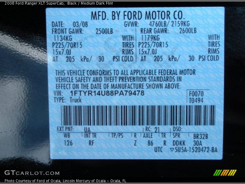 Black / Medium Dark Flint 2008 Ford Ranger XLT SuperCab