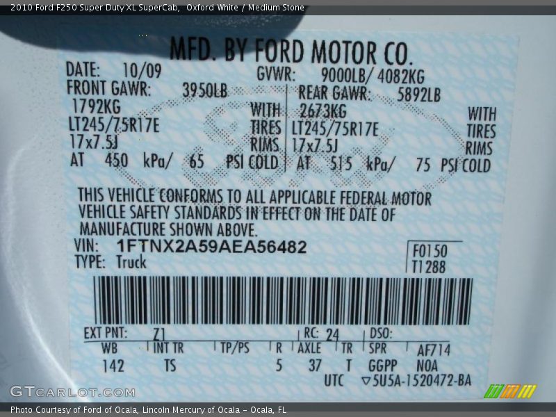 Oxford White / Medium Stone 2010 Ford F250 Super Duty XL SuperCab