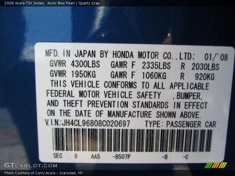 Arctic Blue Pearl / Quartz Gray 2008 Acura TSX Sedan