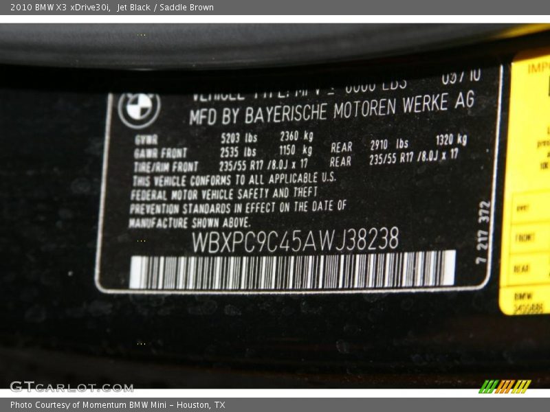Jet Black / Saddle Brown 2010 BMW X3 xDrive30i