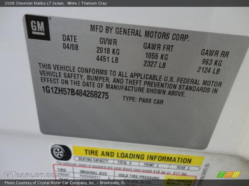White / Titanium Gray 2008 Chevrolet Malibu LT Sedan
