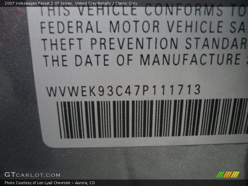United Grey Metallic / Classic Grey 2007 Volkswagen Passat 2.0T Sedan