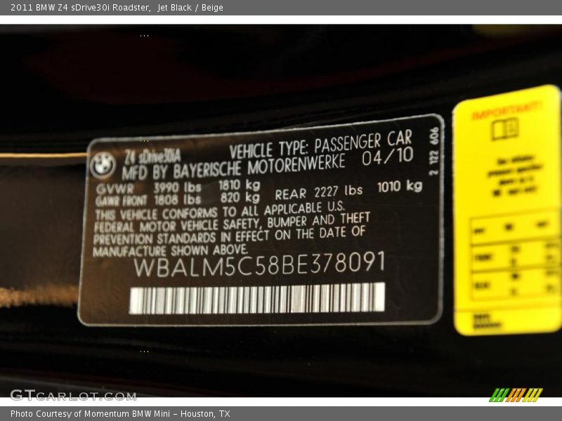Jet Black / Beige 2011 BMW Z4 sDrive30i Roadster