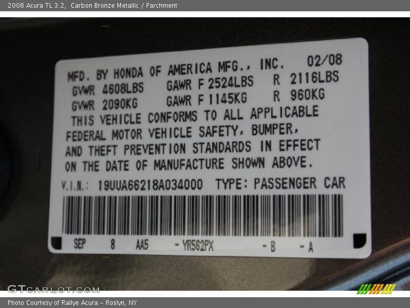 Carbon Bronze Metallic / Parchment 2008 Acura TL 3.2