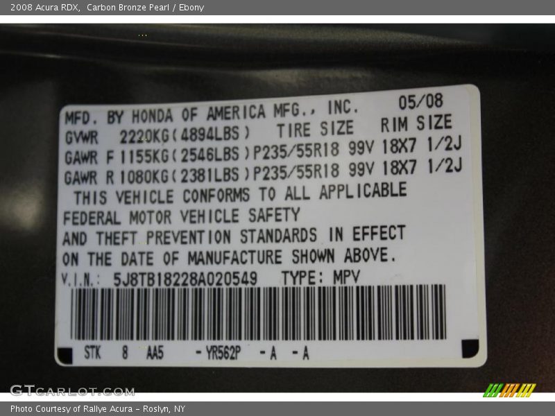 Carbon Bronze Pearl / Ebony 2008 Acura RDX