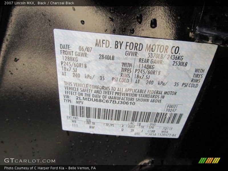 Black / Charcoal Black 2007 Lincoln MKX