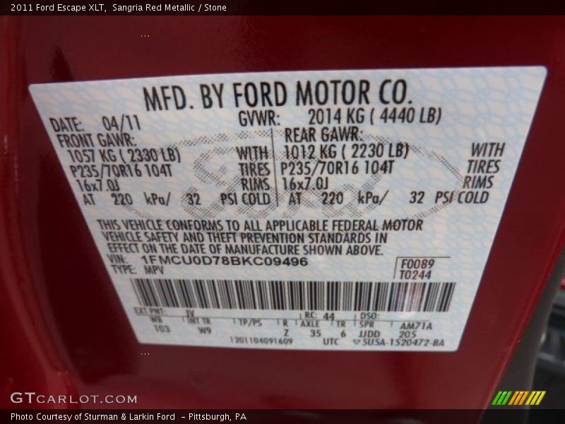 Sangria Red Metallic / Stone 2011 Ford Escape XLT