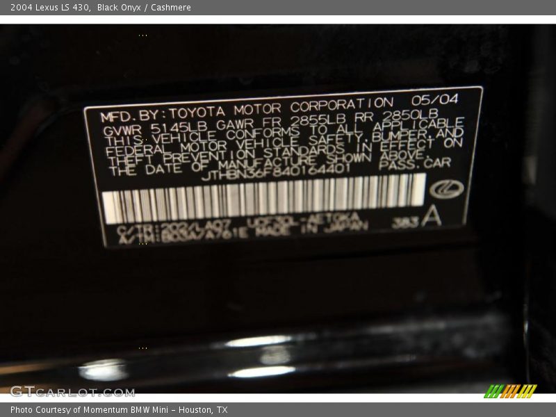 Black Onyx / Cashmere 2004 Lexus LS 430